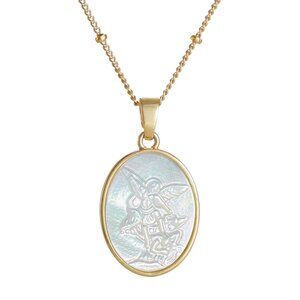 Mother of Pearl Pendant Necklace Elegant Gold Plated Catholic Jewelry Gift